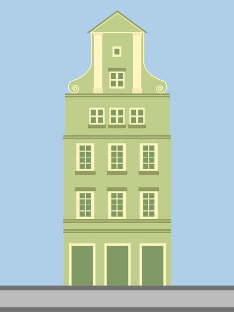 Mooie oude groene huisvector, gevel in retro victoriaanse stijl.