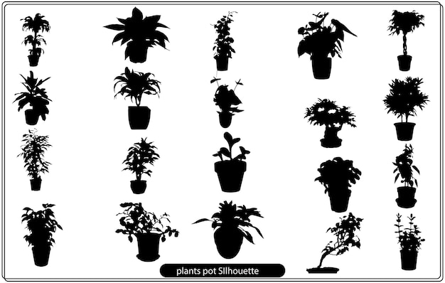 Mooie planten pot silhouet Vector Bundel.