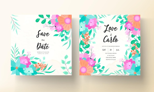 Mooie platte bloemen bruiloft uitnodigingskaart ontwerp