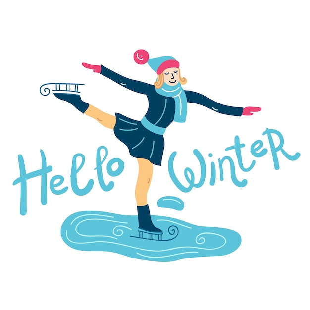 Mooie platte vectorillustratie wintersportactiviteiten skates