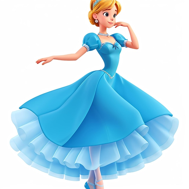 Mooie prinses in een blauwe jurk die ballet danst.