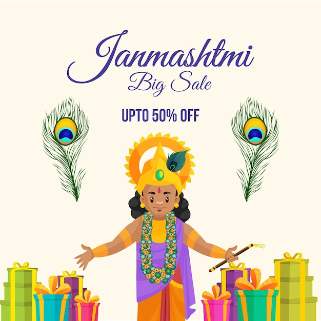 Mooie religieuze festival gelukkige Krishna Janmashtami banner ontwerpsjabloon