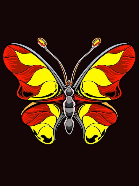 Vector mooie rode en gele vlinder vector tekening ontwerp