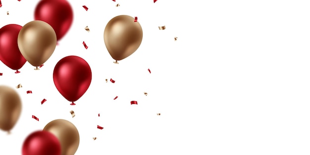 Mooie rode en gouden 3D ballonnen illustratie achtergrond vector banner sjabloon