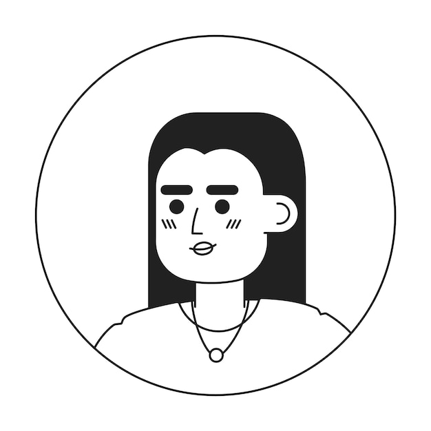 Mooie roodharige blanke meisje monochroom plat lineair karakter hoofd positieve langharige dame bewerkbare omtrek hand getekend menselijk gezicht pictogram 2D cartoon plek vector avatar illustratie voor animatie