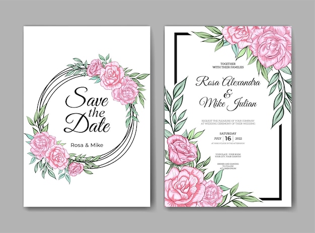 Mooie roze bloem bruiloft uitnodiging sjabloon