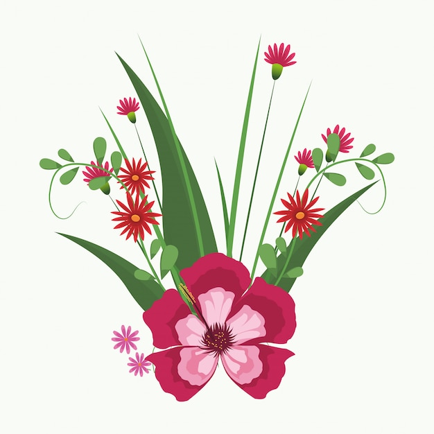 Vector mooie roze bloemen met bladeren