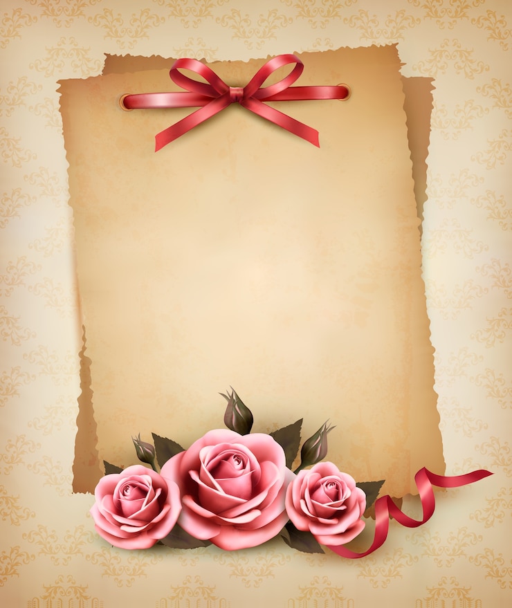 Vector mooie roze roos en oud papier