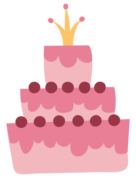 Mooie roze taart. Getekende stijl. Witte achtergrond, isoleren. Vector illustratie.