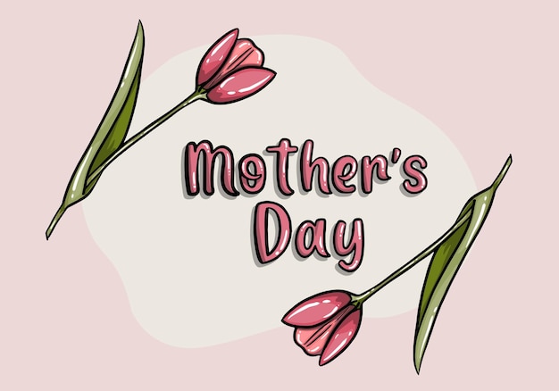 Vector mooie roze tulpen met handgeschreven moederdagtekst. roze tulpen voor advertentie, sociale media, banner