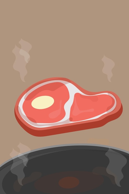 Mooie sappige biefstuk in een pan die eten kookt voor het avondeten?