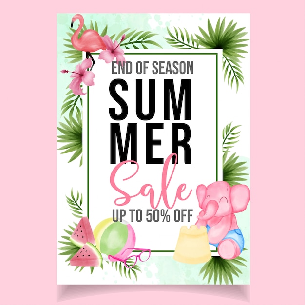 Mooie schattige aquarel flyer zomer verkoop banner