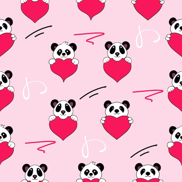 mooie schattige panda mascotte karakter naadloze patroon premium vector
