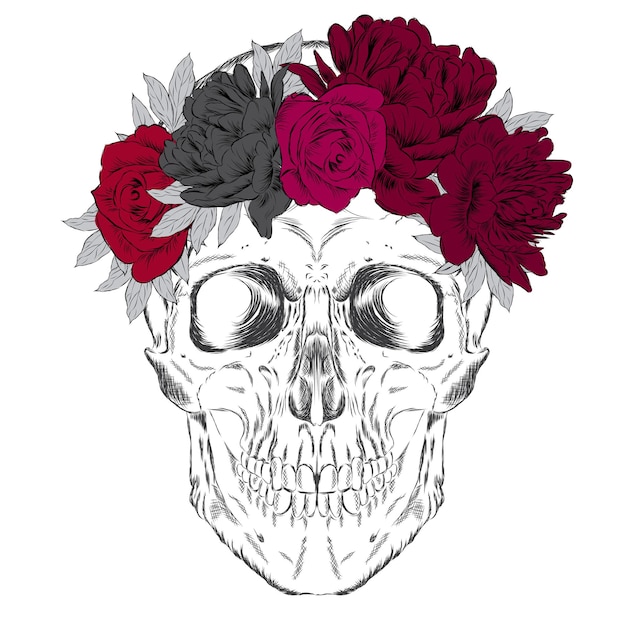 Mooie schedel in bloemenkrans