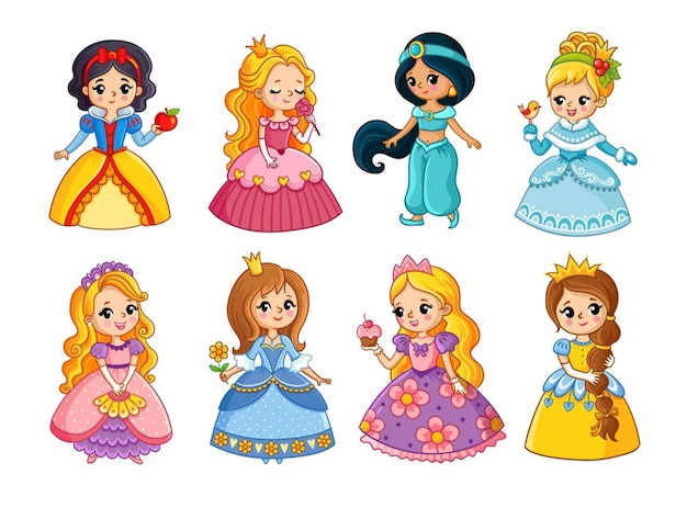 Mooie set met cartoon prinsessen vector