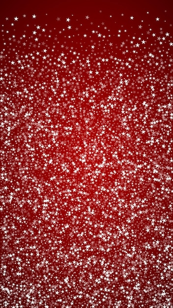 Mooie sneeuwval kerst achtergrond Subtiele vliegende sneeuwvlokken en sterren op kerstrode achtergrond Mooie overlay sjabloon van sneeuwenval Verticale vector illustratie