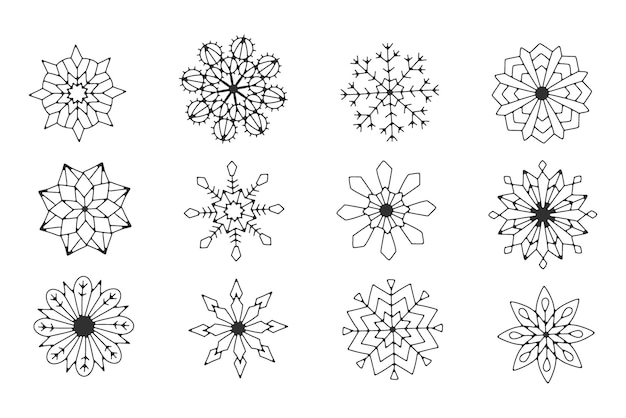 Mooie sneeuwvlokken collectie feestelijke kerst vector ontwerp van unieke winter symbolen