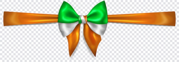 Mooie strik in de kleuren van de vlag van ierland met horizontaal lint met schaduw op transparante achtergrond transparantie alleen in vectorformaat