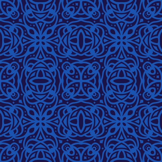 Mooie tribale vectorillustratie met abstract blauw vierkant naadloos patroon