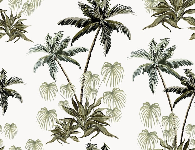 Mooie tropische vintage palmbomen en cheetah naadloze bloemmotief witte achtergrond