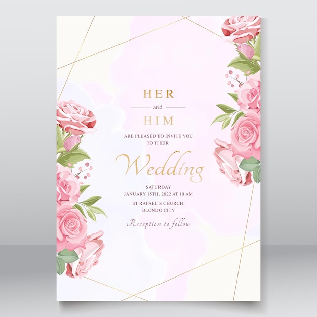Mooie trouwkaart met roze rozensjabloon