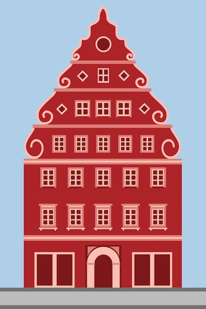 Mooie vector van oud rood huis, gevel in retro victoriaanse stijl.