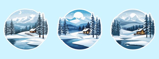 Mooie vector winter sticker illustratie set