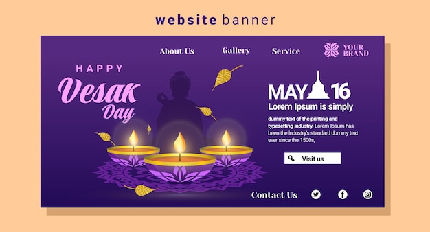 Mooie vesak day-website met kaarsen en boeddha-silhouetten