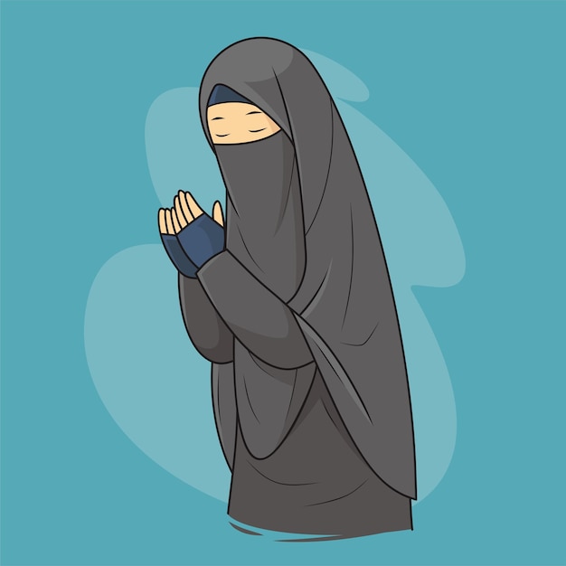 Mooie vrouw in hijab met niqab bidden.