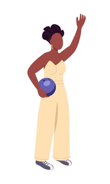 Mooie vrouw met bowlingbal semi-egale kleur vectorkarakter