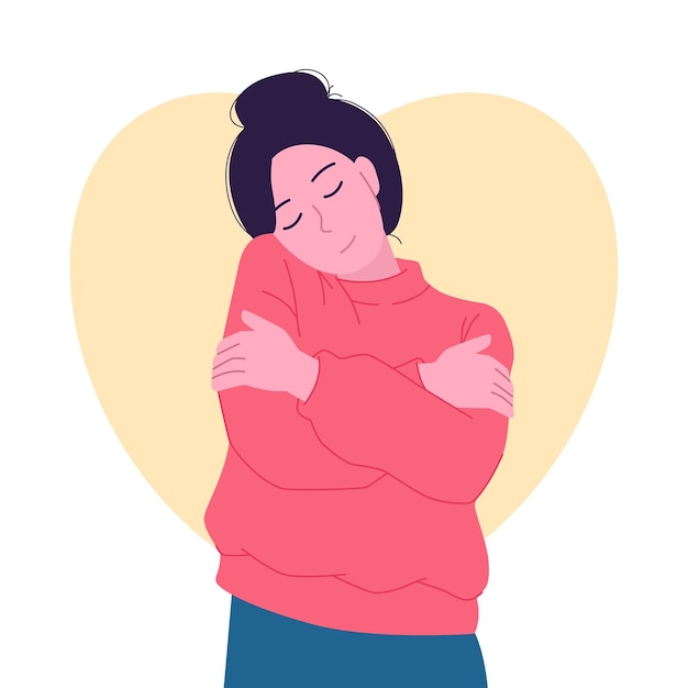 Mooie vrouw met zelfliefde gebaar