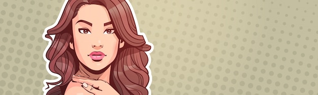 Mooie vrouw portret aantrekkelijke vrouw met lang haar Over Vintage pop-art stijl achtergrond Hori