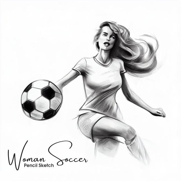 Vector mooie vrouw voetballen potloodschets