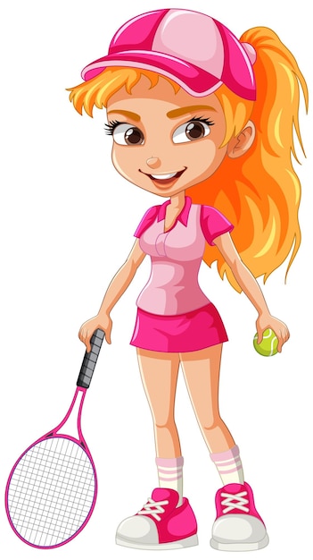 Vector mooie vrouwelijke tennisspeler cartoon personage