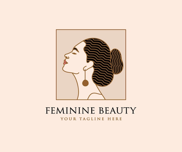 Mooie vrouwelijke vrouw gezicht en haar logo voor schoonheidssalon spa huidverzorging branding