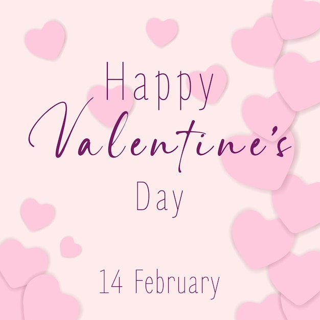 Mooie wenskaart Happy Valentine's day zin met roze hartjes Elegante salligrafische tekst voor romantische date uitnodiging valentijn romantiek diner van verliefde paar Platte vectorillustratie