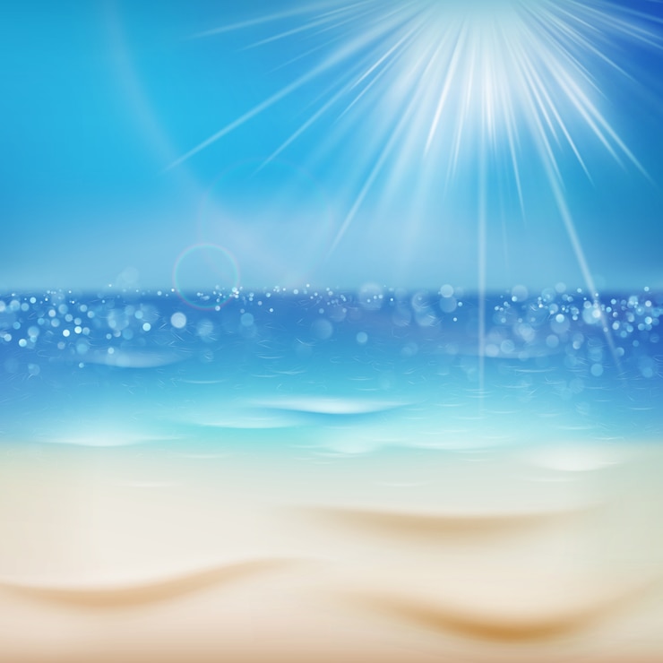 Vector mooie zeezicht sjabloon. zonnige dag met zand. zomervakantie achtergrond.