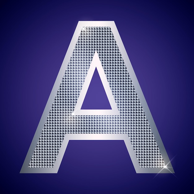 Mooie zilveren letter A met briljanten. Vector lettertype, alfabet lettertype voor logo of pictogram Eps10