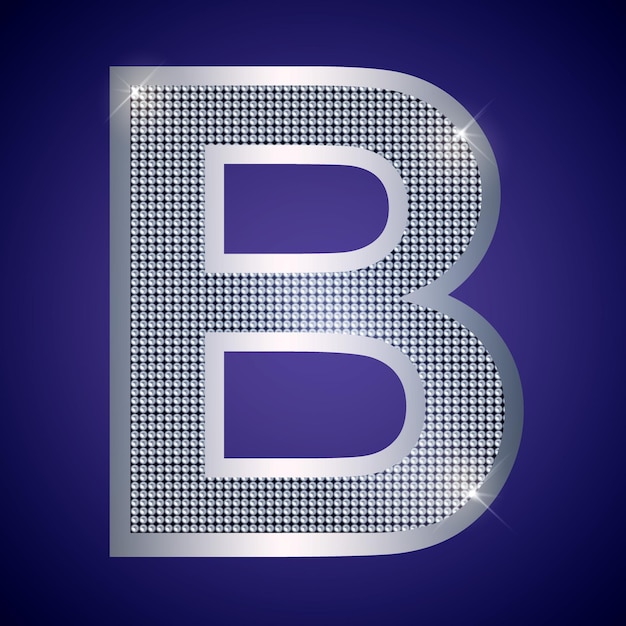 Mooie zilveren letter B met briljanten. Vector lettertype, alfabet lettertype voor logo of pictogram Eps10