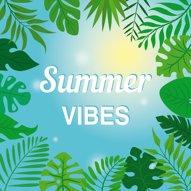 Mooie zomerse achtergrond met palmbladeren en de inscriptie Summer vibes