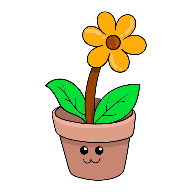 Mooie zonnebloemen leven in potten doodle icoon tekening