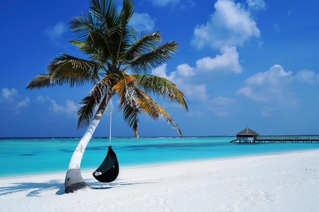 Mooie zonsondergang op het strand met palmbomen VectorillustratieTropisch strand met palmbomen