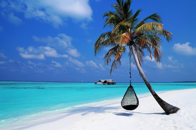 Mooie zonsondergang op het strand met palmbomen VectorillustratieTropisch strand met palmbomen