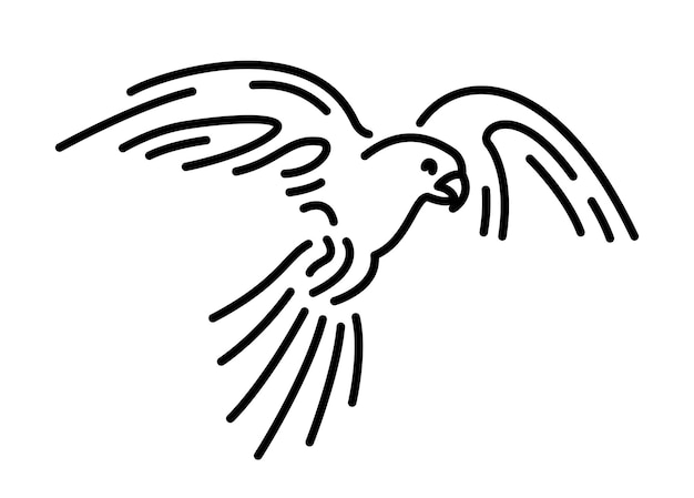 Mooie zwart-wit lineaire vectorillustratie met gestileerde papegaai silhouet geïsoleerd op de witte background