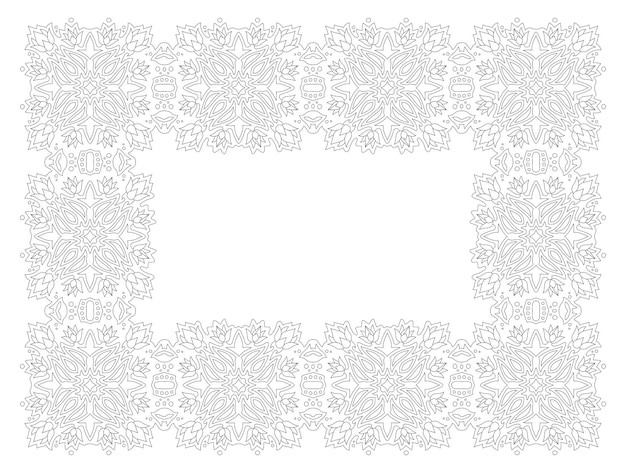 Mooie zwart-wit lineaire vectorillustratie voor volwassen kleurboekpagina met abstracte bloemen rechthoek frame geïsoleerd op de witte background