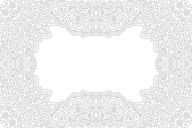 Mooie zwart-wit lineaire vectorillustratie voor volwassen kleurboekpagina met abstracte rechthoek oosterse rand en witte kopie ruimte