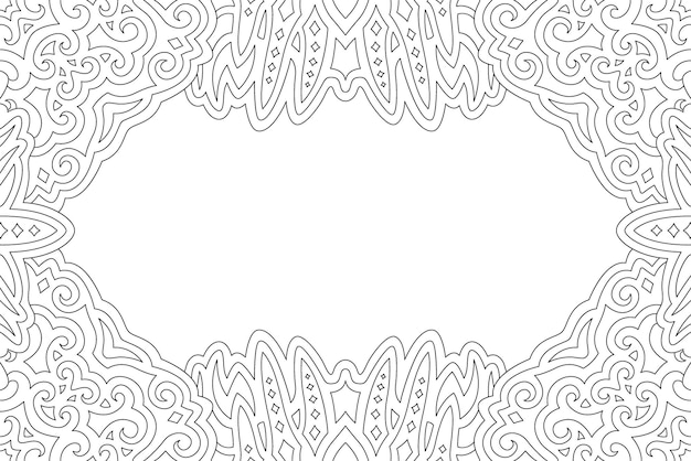 Mooie zwart-wit lineaire vectorillustratie voor volwassen kleurboekpagina met abstracte vintage tribale rand en witte kopie ruimte