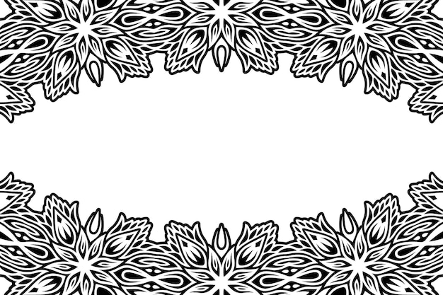 Vector mooie zwart-wit tribal bloemen vector achtergrond met witte kopie ruimte