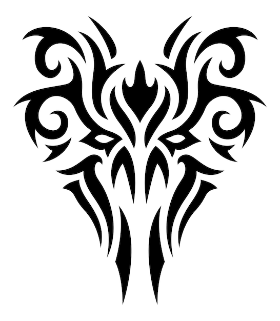 Mooie zwart-wit tribal tattoo vectorillustratie met zwarte decoratieve demon hoofd geïsoleerd op de witte background