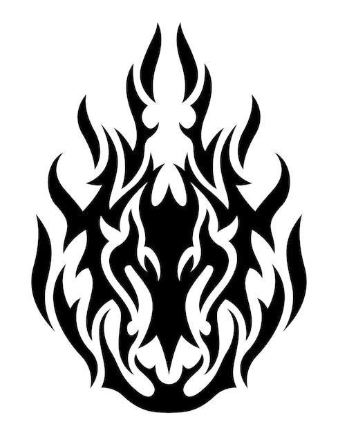 Mooie zwart-wit tribal tattoo vectorillustratie met zwarte decoratieve vlammende monster hoofd geïsoleerd op de witte background